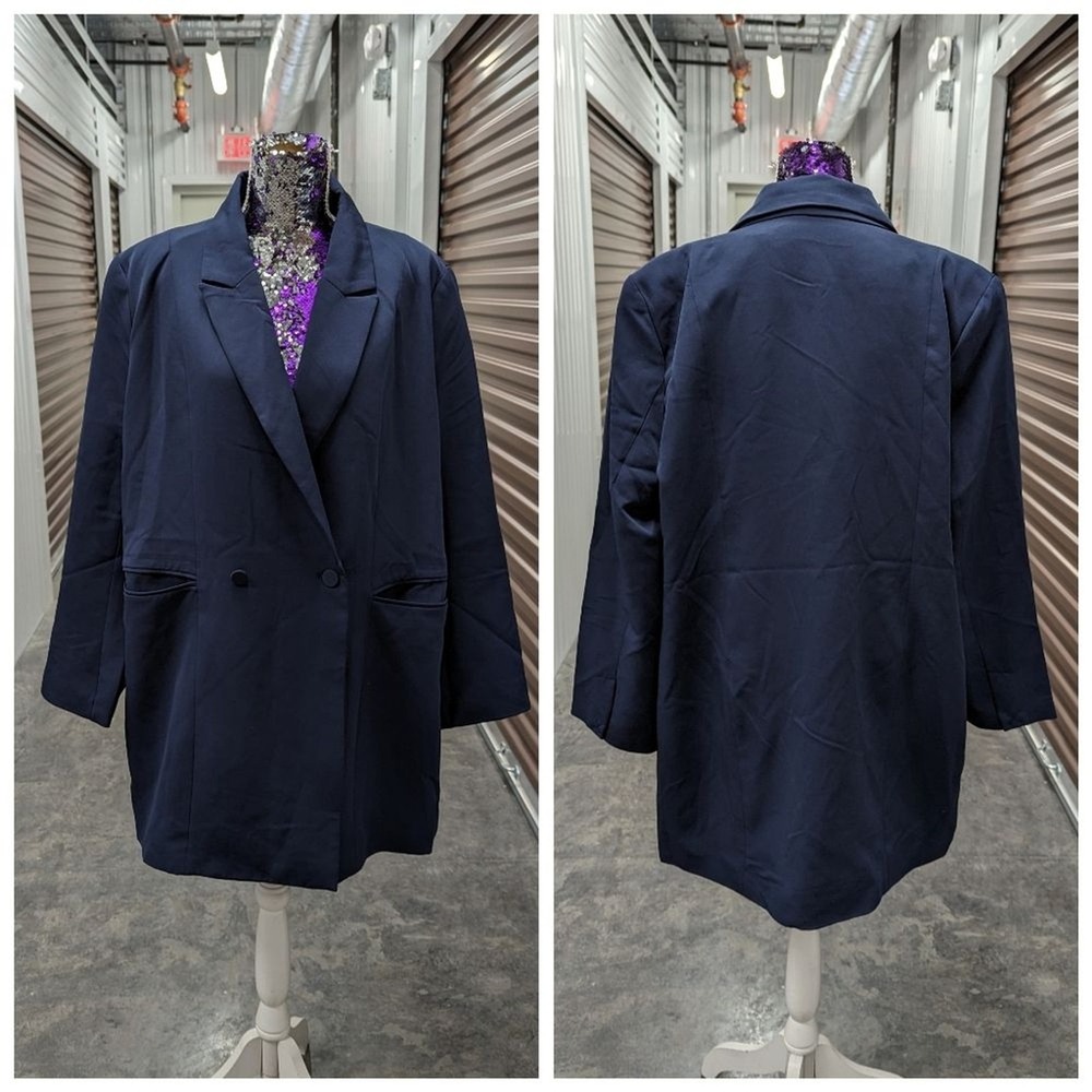 Quiet Luxury Old Money Longline Navy Blazer Career Chic NWT NY&Co XXL